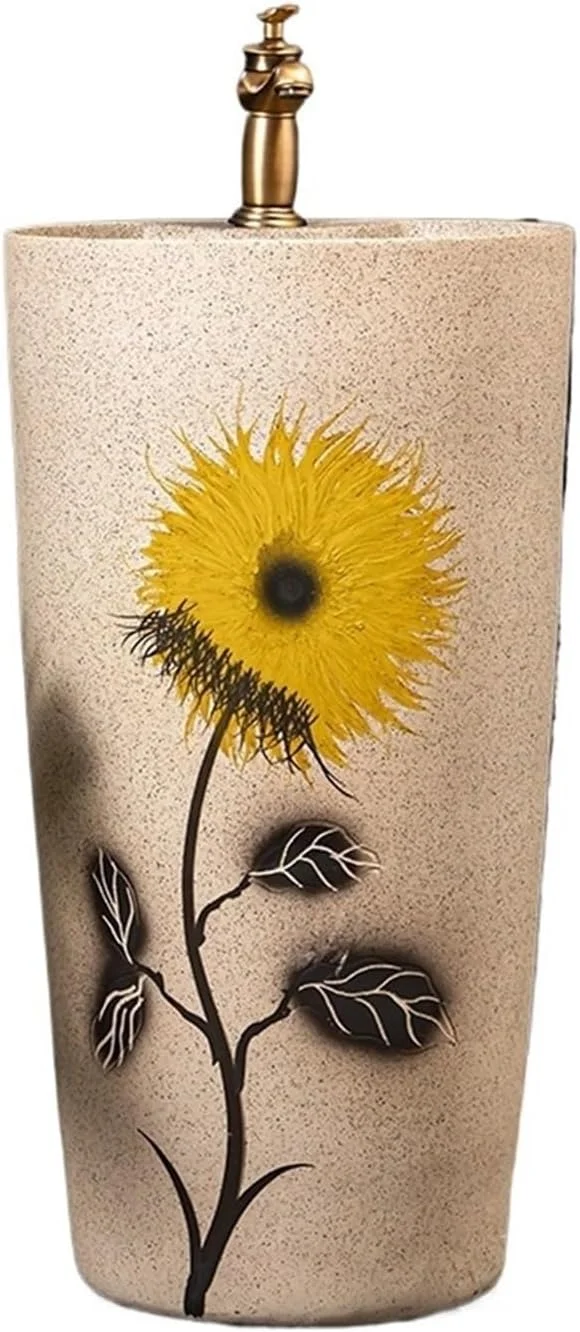 سینک پایه دار GLigeT، روشویی زمینی زیبا با پایه، شیر و تخلیه، سینک داخلی برای روشویی مستقل فضای باز سینک پایه دار GLigeT، روشویی زمینی زیبا با پایه، شیر و تخلیه، سینک داخلی برای روشویی مستقل فضای باز