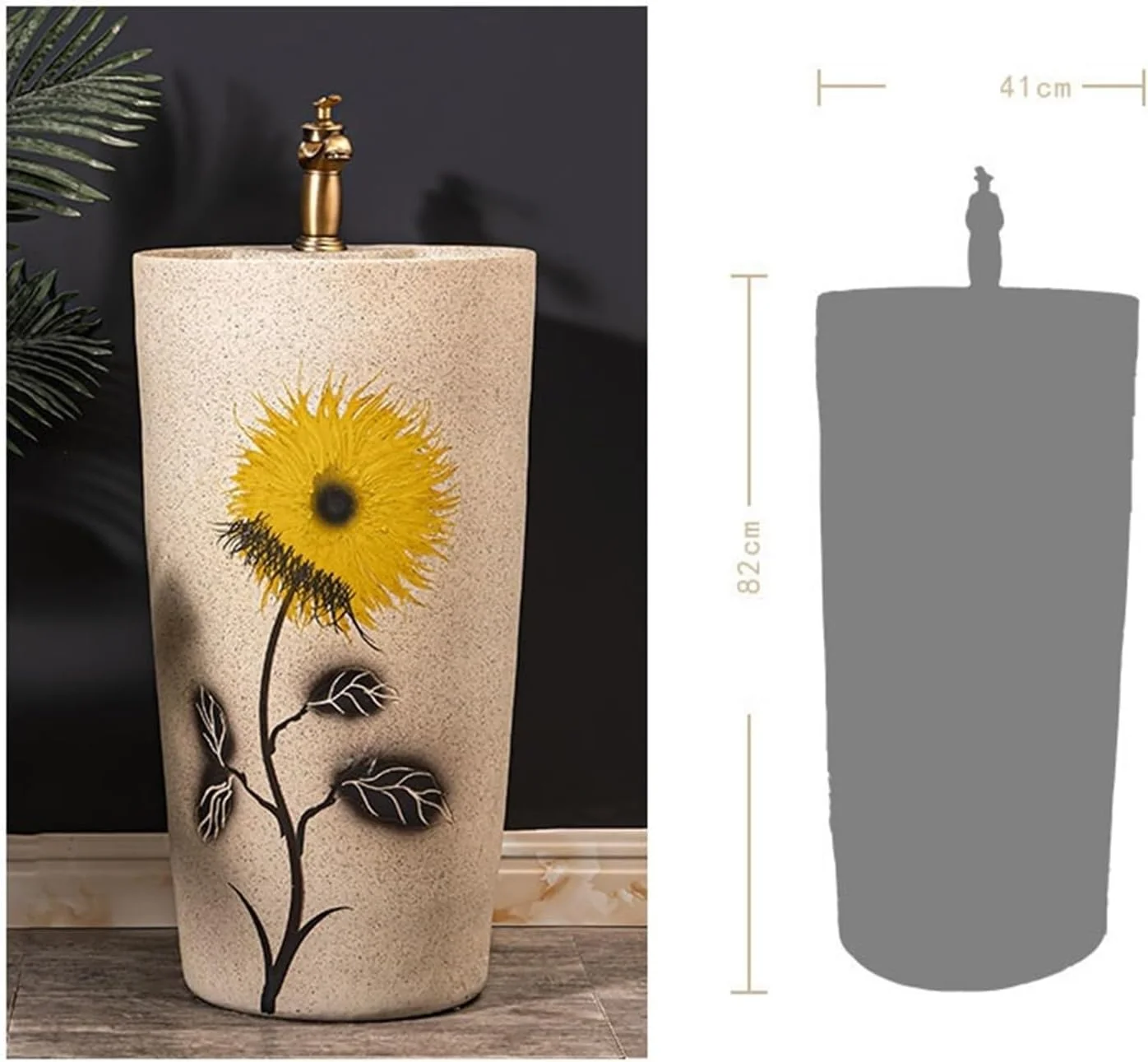 سینک پایه دار GLigeT، روشویی زمینی زیبا با پایه، شیر و تخلیه، سینک داخلی برای روشویی مستقل فضای باز