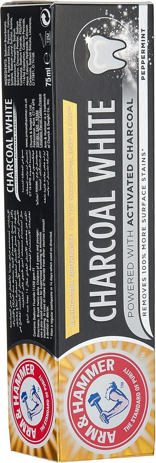 خمیر دندان سفید کننده زغالی آرم اند همر، 75 میلی لیتر