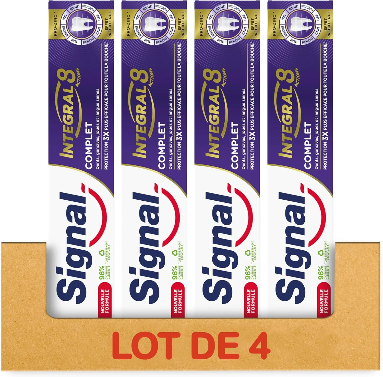 سیگنال - خمیر دندان اینتگرال 8 کامپلت با اثر پریبیوتیک - محافظت کامل 3 برابر موثر - 96% مواد تشکیل دهنده با منشاء طبیعی (4 عدد 75 میلی لیتر) سیگنال - خمیر دندان اینتگرال 8 کامپلت با اثر پریبیوتیک - محافظت کامل 3 برابر موثر - 96% مواد تشکیل دهنده با منشاء طبیعی (4 عدد 75 میلی لیتر)