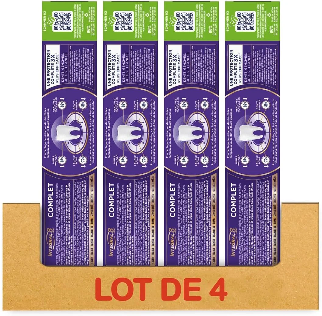 سیگنال - خمیر دندان اینتگرال 8 کامپلت با اثر پریبیوتیک - محافظت کامل 3 برابر موثر - 96% مواد تشکیل دهنده با منشاء طبیعی (4 عدد 75 میلی لیتر) سیگنال - خمیر دندان اینتگرال 8 کامپلت با اثر پریبیوتیک - محافظت کامل 3 برابر موثر - 96% مواد تشکیل دهنده با منشاء طبیعی (4 عدد 75 میلی لیتر)