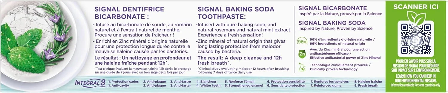 خمیر دندان سیگنال اینتگرال 8، طراوت و سم زدایی، محافظت کامل، فرمول ملایم، عملکرد ضد باکتری