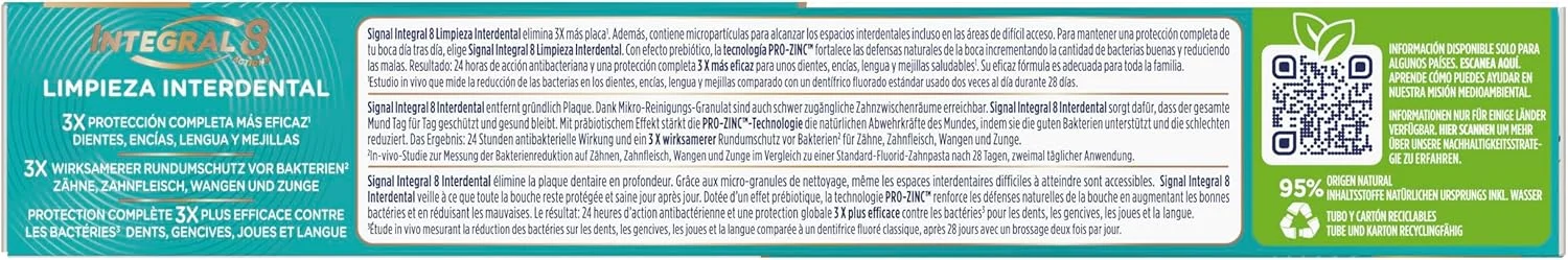 خمیر دندان سیگنال اینتگرال 8 پاک کننده بین دندانی با مواد طبیعی 75 میلی لیتر x 1