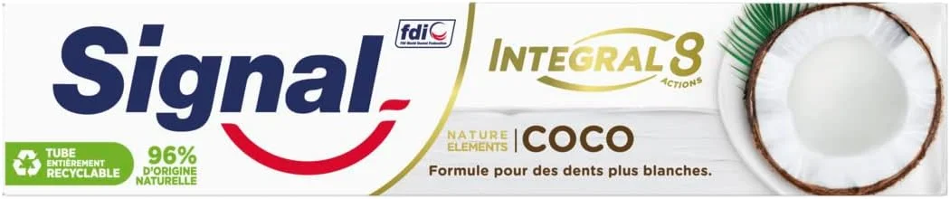 سیگنال - خمیر دندان اینتگرال 8 Nature Elements Coco - دندان های سفیدتر - زینک معدنی - 96% مواد با منشاء طبیعی (6 x 75ml)