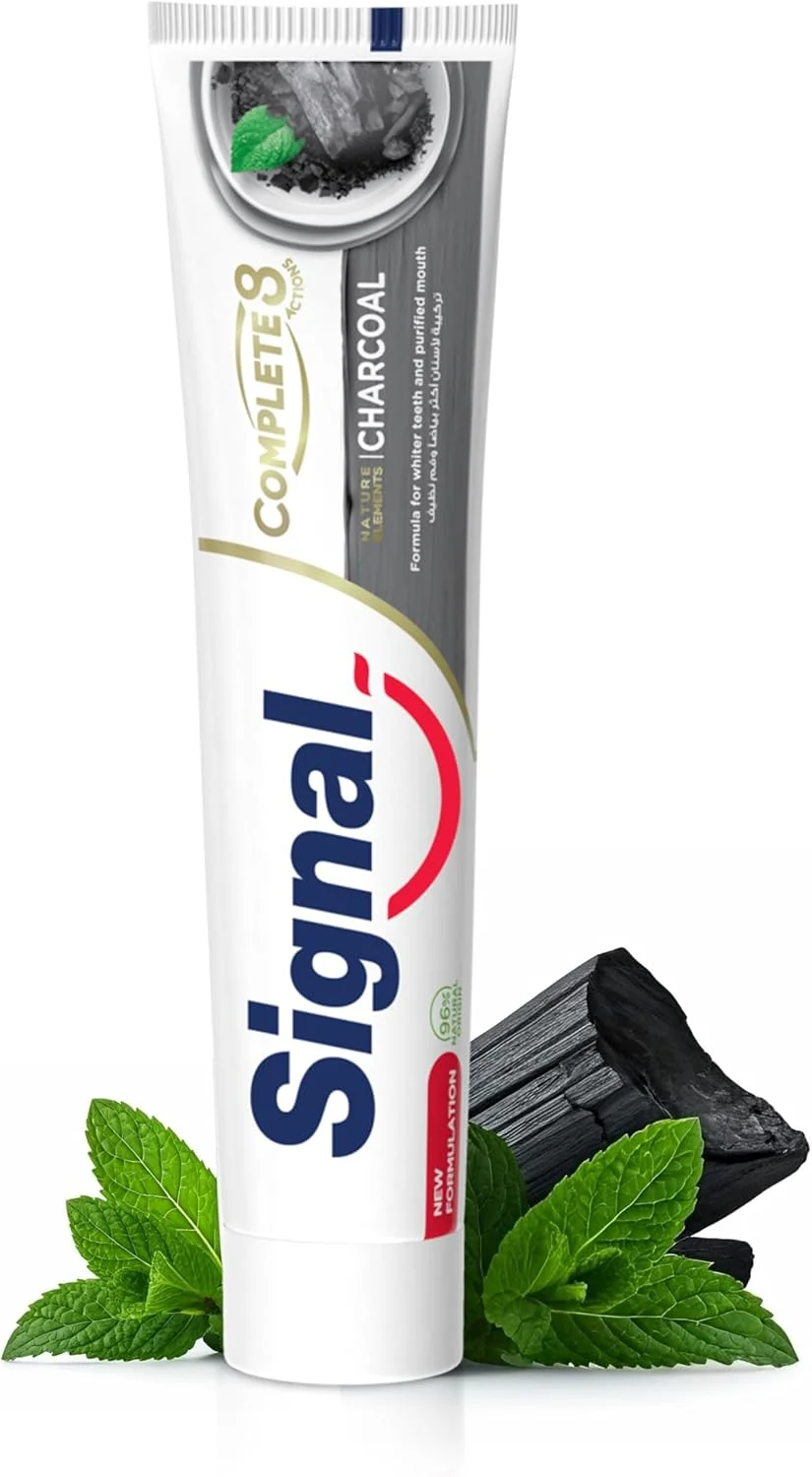 خمیر دندان سیگنال Complete 8 Nature Elements، برای داشتن لبخندی سفیدتر در 7 روز، حاوی زغال فعال، با زینک برای محافظت طبیعی ضد باکتری، 75 میلی لیتر خمیر دندان سیگنال Complete 8 Nature Elements، برای داشتن لبخندی سفیدتر در 7 روز، حاوی زغال فعال، با زینک برای محافظت طبیعی ضد باکتری، 75 میلی لیتر