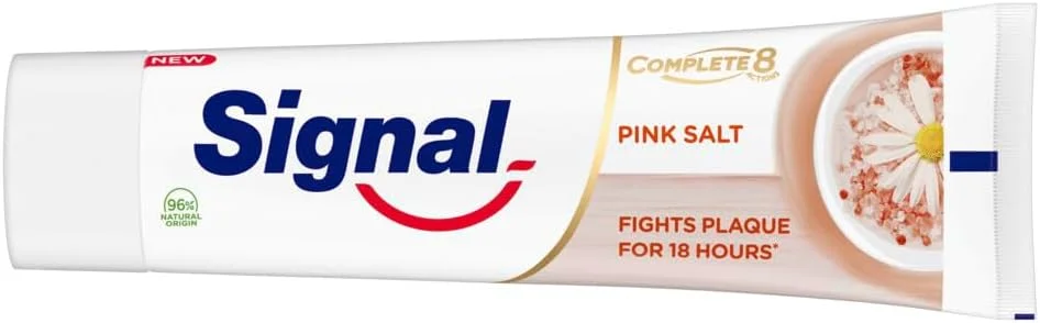 خمیر دندان سیگنال Complete 8 Nature Elements، نمک صورتی و بابونه، مبارزه با پلاک تا 18 ساعت*، 75 میلی لیتر