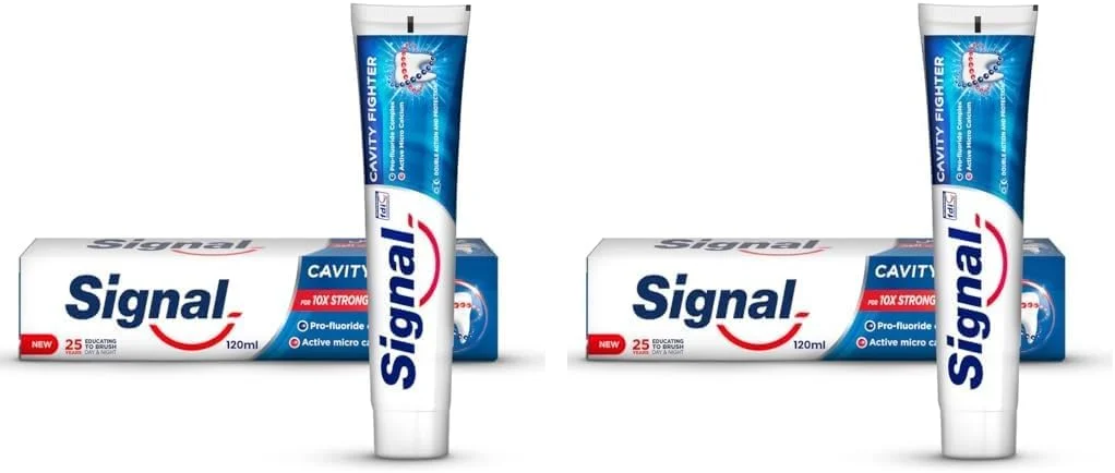 خمیر دندان سیگنال فلوراید، مبارزه با پوسیدگی، برای دندان های 10 برابر قوی تر، 120 میلی لیتر (بسته 2 عددی) خمیر دندان سیگنال فلوراید، مبارزه با پوسیدگی، برای دندان های 10 برابر قوی تر، 120 میلی لیتر (بسته 2 عددی)