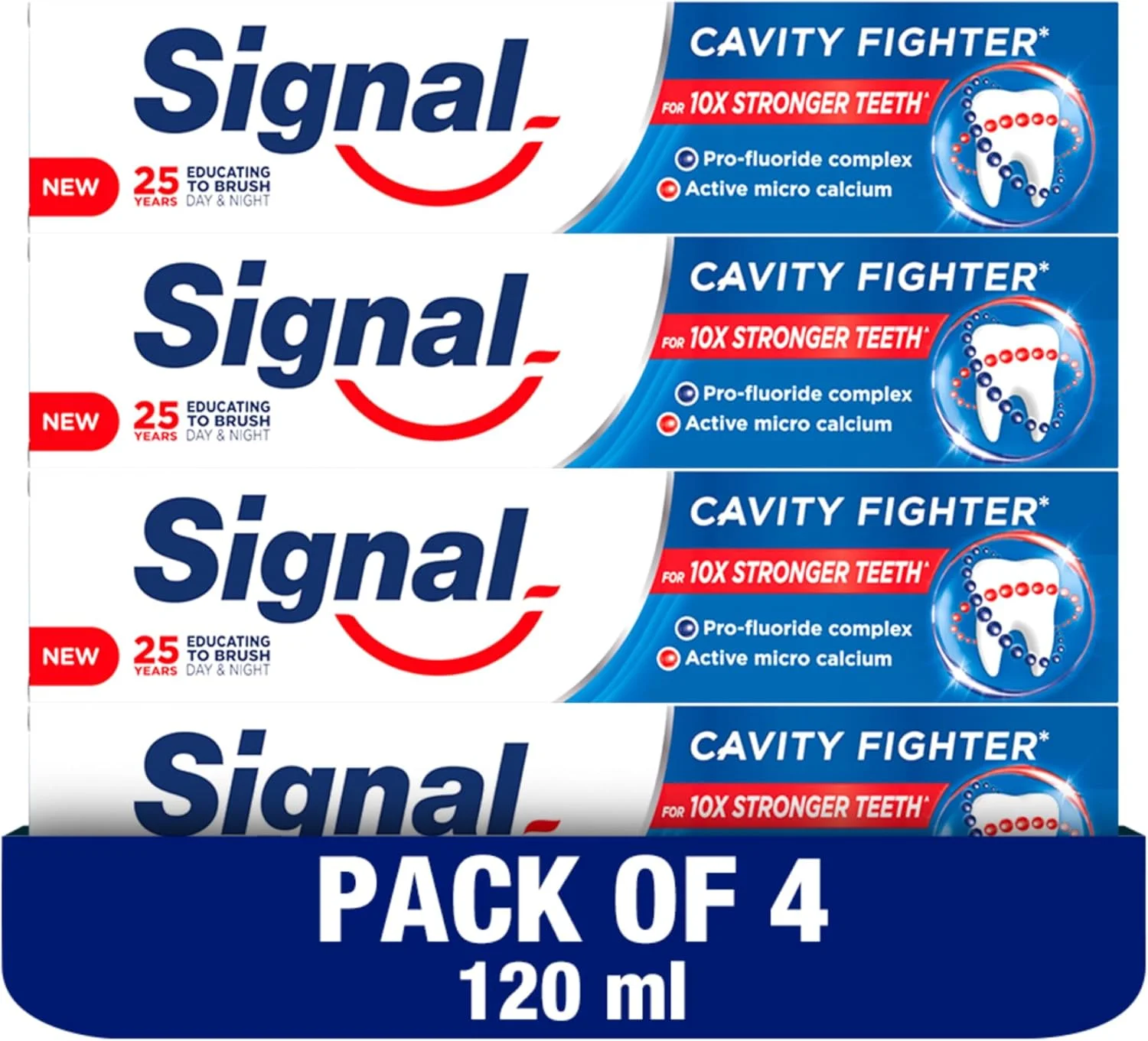 خمیر دندان سیگنال حاوی فلوراید، برای تنفس تازه، مبارزه با پوسیدگی، خمیر دندان برای 10 برابر دندان های قوی تر، 120 میلی لیتر x 4 خمیر دندان سیگنال حاوی فلوراید، برای تنفس تازه، مبارزه با پوسیدگی، خمیر دندان برای 10 برابر دندان های قوی تر، 120 میلی لیتر x 4