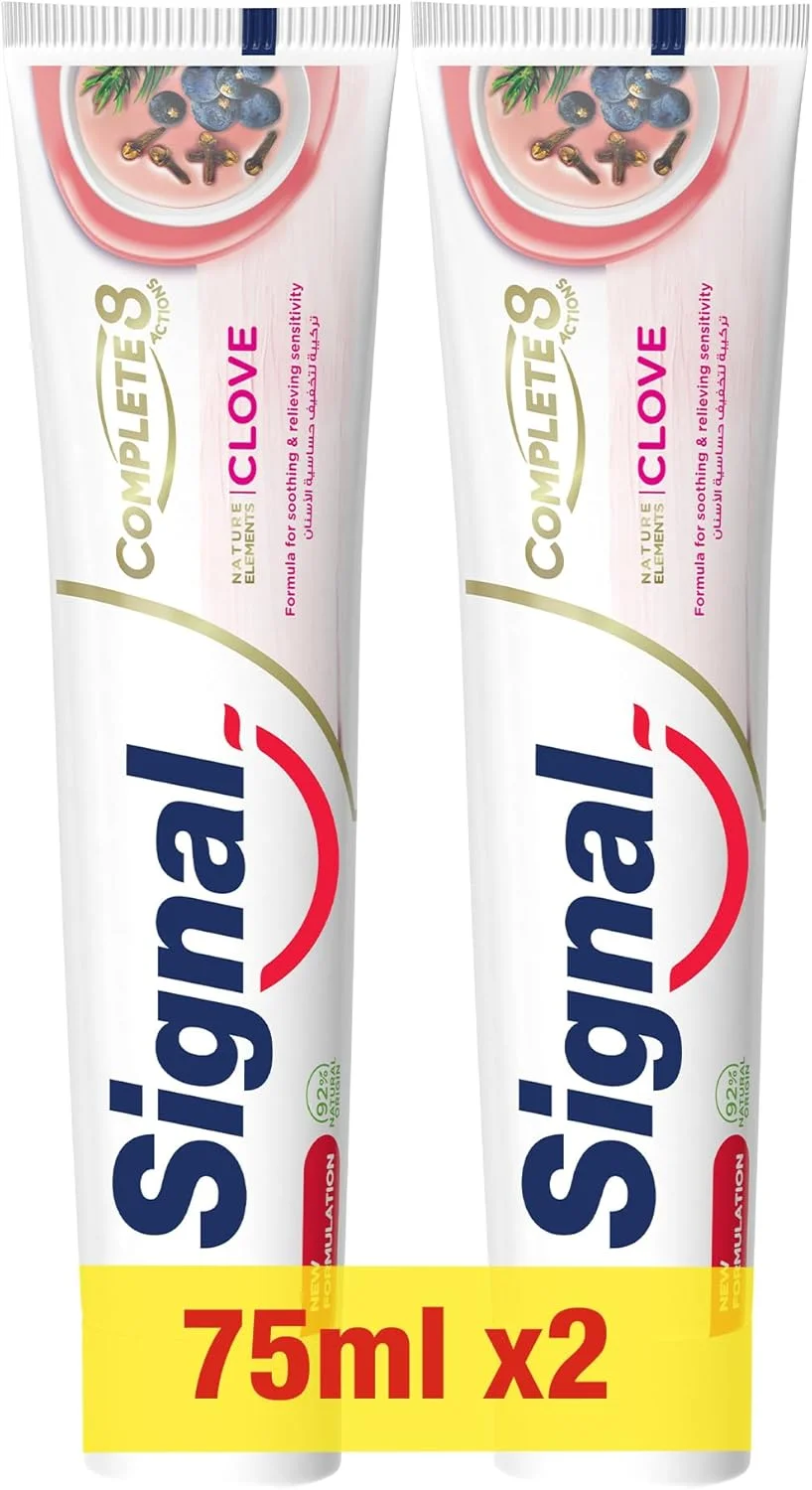 خمیر دندان سیگنال Complete 8 Nature Elements، برای دندان های حساس، میخک، با زینک برای محافظت ضد باکتریایی طبیعی، 75 میلی لیتر، بسته 2 عددی