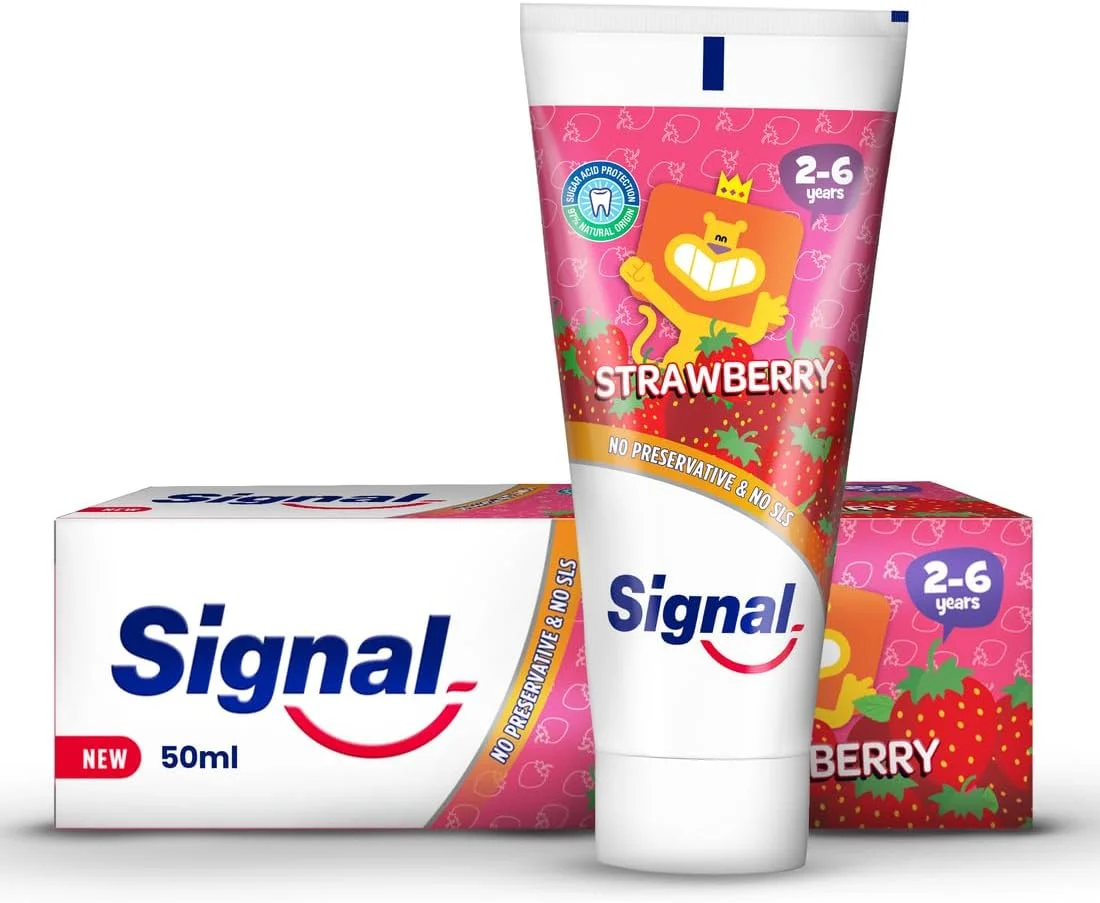خمیر دندان کودک سیگنال، توت فرنگی، بدون مواد نگهدارنده و SLS، برای 2-6 سال، 50 میلی لیتر