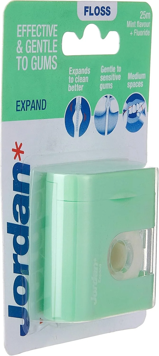 نخ دندان متورم شونده جردن با طعم نعناع و حاوی خمیر دندان، 25 متر، 1 عدد