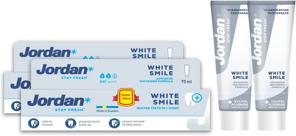 خمیر دندان سفید کننده جردن مدل White Smile دو عدد 75 میلی لیتر