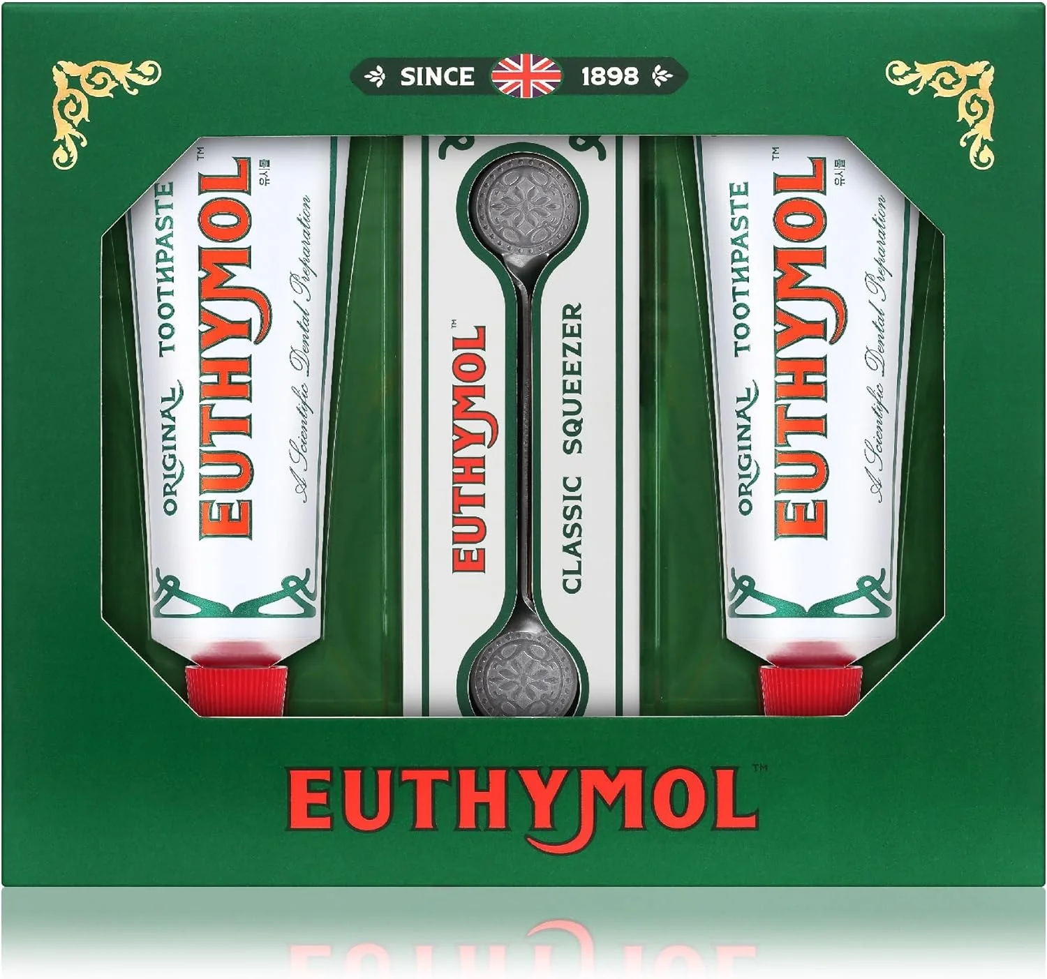 مجموعه خمیر دندان اورجینال EUTHYMOL (ست هدیه، 110ml*2، ست فشار دهنده) - بدون فلوراید برای دندان ها و لثه های حساس. رفع بوی بد دهان، جلوگیری از پوسیدگی، تازگی ماندگار 12 ساعته با طعم وینترگرین