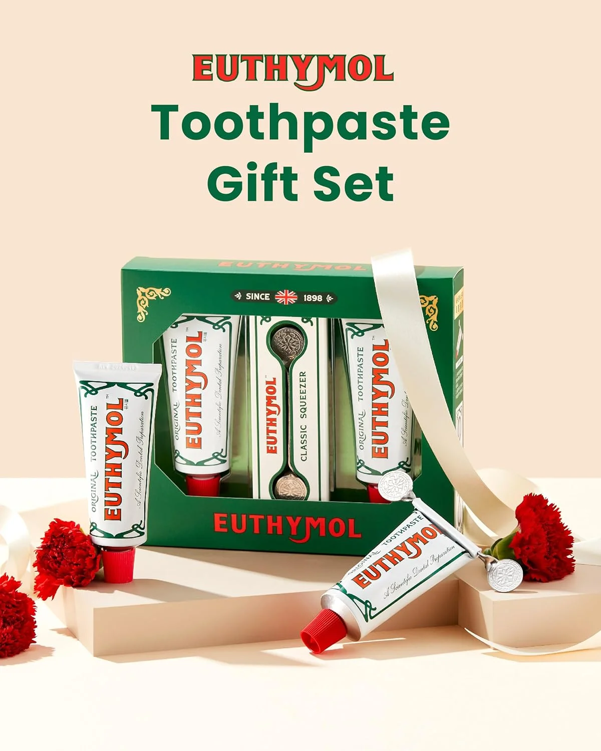 مجموعه خمیر دندان اورجینال EUTHYMOL (ست هدیه، 110ml*2، ست فشار دهنده) - بدون فلوراید برای دندان ها و لثه های حساس. رفع بوی بد دهان، جلوگیری از پوسیدگی، تازگی ماندگار 12 ساعته با طعم وینترگرین