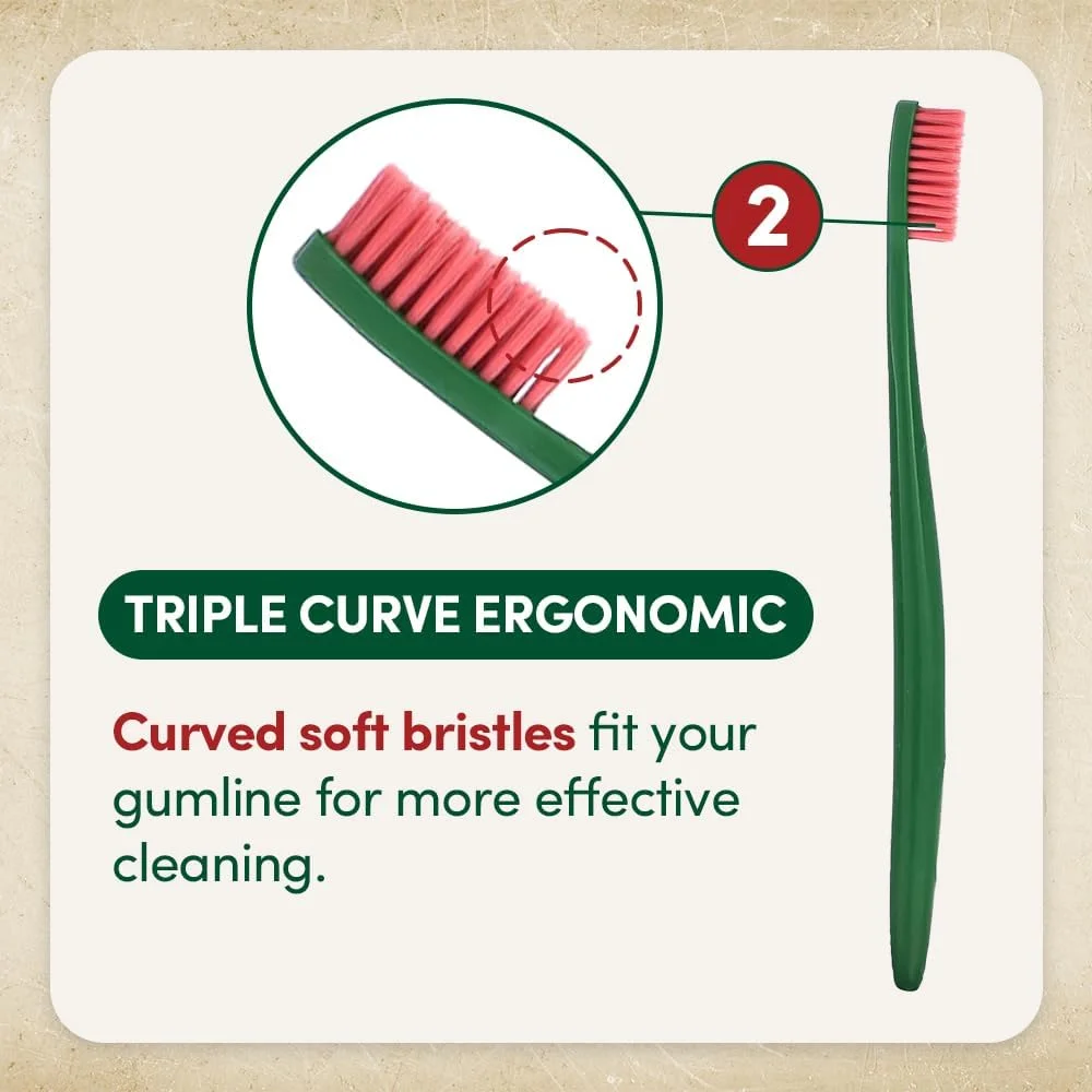 Euthymol] مسواک معمولی، (بسته 4 عددی) برس نرم، مسواک دستی ارگونومیک با انحنای سه گانه با برس برای تمیز کردن کامل و عمیق، و لثه ها و دندان های حساس