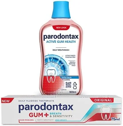 کیت رژیم پارودونتکس با خمیر دندان لثه، تنفس و حساسیت 75 میلی لیتر و 1 دهانشویه روزانه فوق العاده تازه 500 میلی لیتر