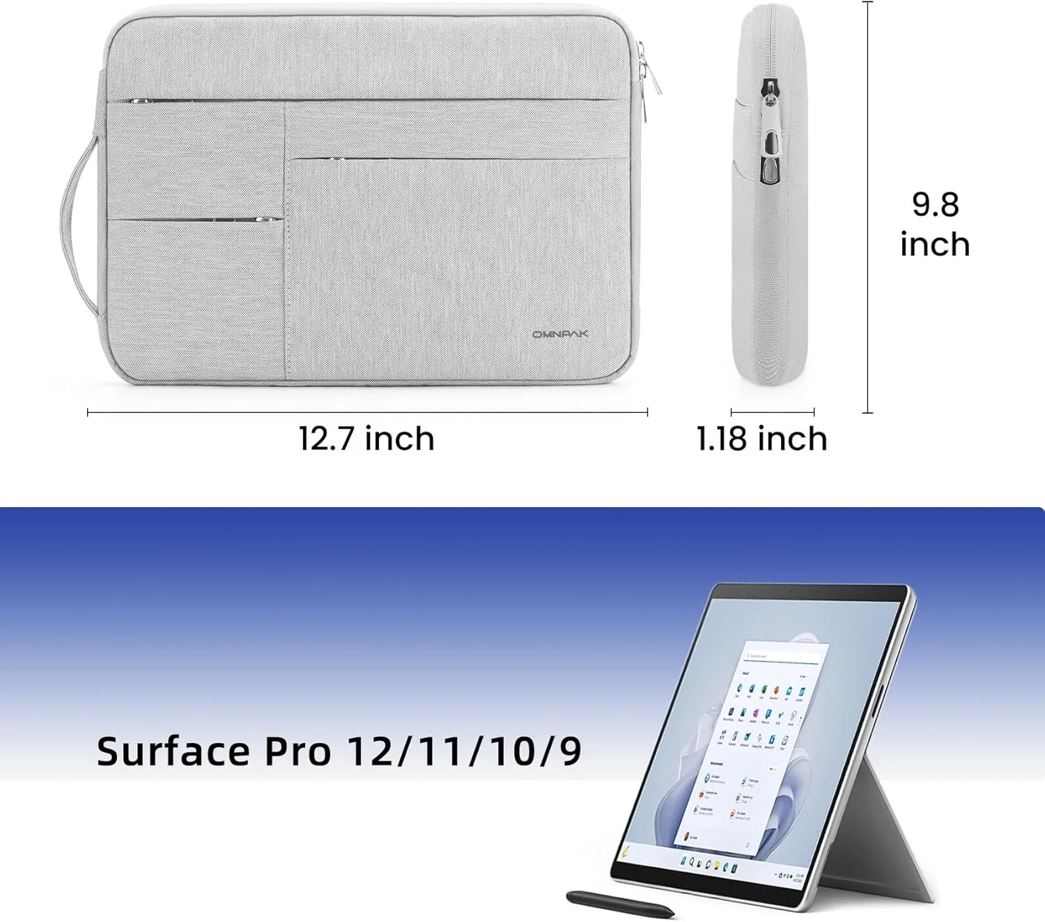 کیف Omnpak برای سرفیس پرو 12/11/10/9، کاور لپ تاپ 13 اینچی برای سرفیس پرو 8/7+/7/6/5/4/3 با جیب های متعدد و بند دسته جانبی، کیف حمل لپ تاپ ضد آب کیف Omnpak برای سرفیس پرو 12/11/10/9، کاور لپ تاپ 13 اینچی برای سرفیس پرو 8/7+/7/6/5/4/3 با جیب های متعدد و بند دسته جانبی، کیف حمل لپ تاپ ضد آب