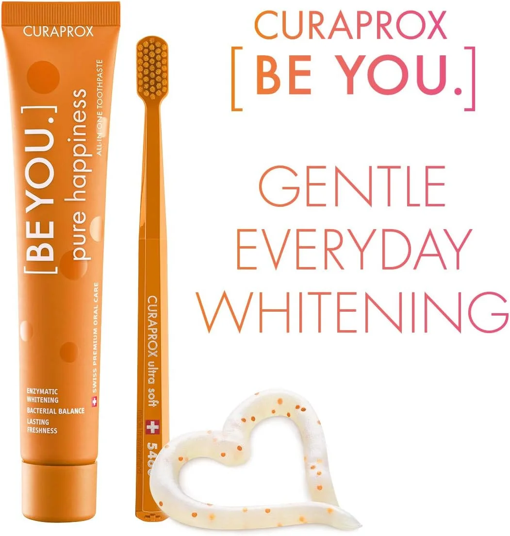 ست مسواک و خمیر دندان CURAPROX BE YOU، با طعم هلو-زردآلو برای دندان های سفید، شادی خالص، سفید کننده دندان با طعم، وگان، 90 میلی لیتر ست مسواک و خمیر دندان CURAPROX BE YOU، با طعم هلو-زردآلو برای دندان های سفید، شادی خالص، سفید کننده دندان با طعم، وگان، 90 میلی لیتر