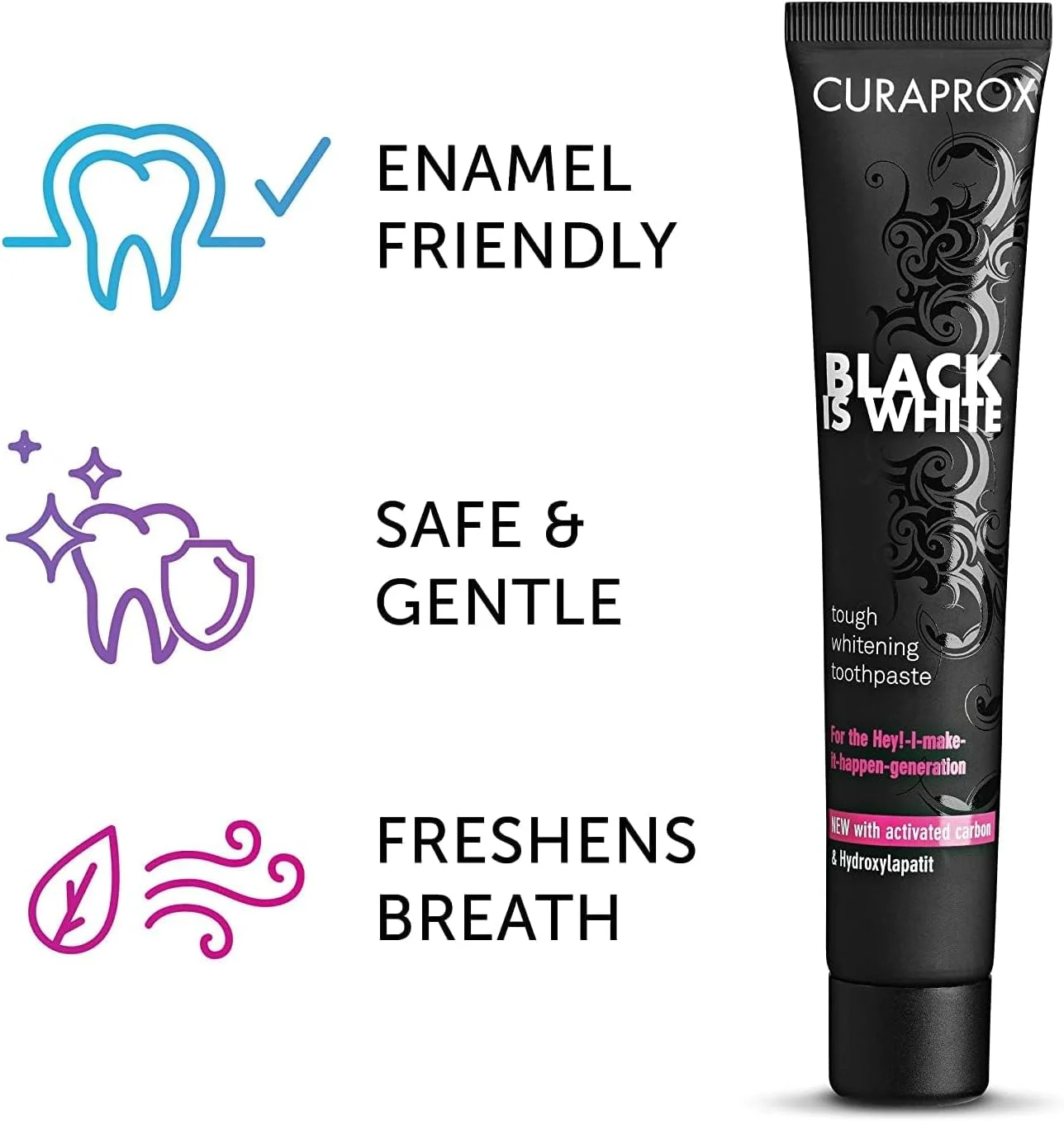 خمیر دندان سفید کننده زغالی کیوراپروکس بلک ایز وایت 90 میلی لیتر بسته 2 عددی