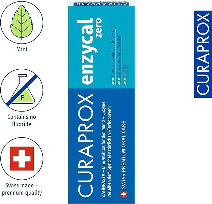 خمیر دندان کوراپراکس انزیکال زیرو | فرمول بدون فلوراید، بدون SLS و بدون منتول | مراقبت ملایم از دهان با محافظت آنزیمی طبیعی | 75 میلی لیتر، ساخت سوئیس