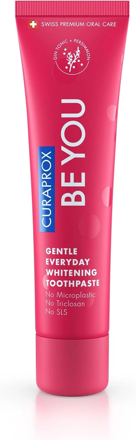 خمیر دندان کیوراپروکس Be You طعم جین تونیک + خرمالو | ژل قرمز 60 میلی لیتری | خمیر دندان سفید کننده ملایم حاوی فلوراید | بدون SLS، بدون میکروپلاستیک، بدون تریکلوزان | مراقبت از دهان و دندان طراوت بخش برای دندان های حساس