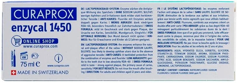 خمیر دندان کوراپراکس انزیکال حاوی فلوراید 1450ppm، تیوب 75 میلی لیتری (4 عدد 75 میلی لیتری)