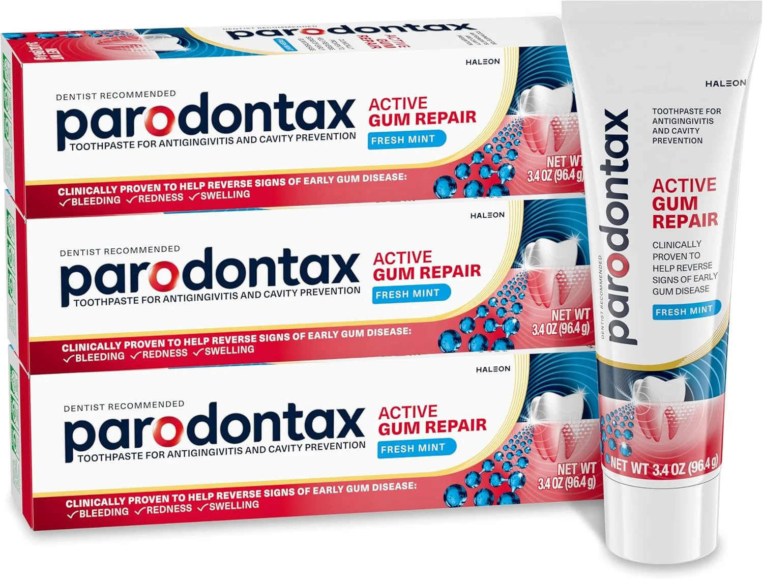 خمیر دندان ترمیم کننده فعال لثه Parodontax، خمیر دندان لثه برای کمک به معکوس کردن علائم اولیه بیماری لثه برای سلامت لثه، با طعم نعناع تازه - 96 گرم (3 عدد)