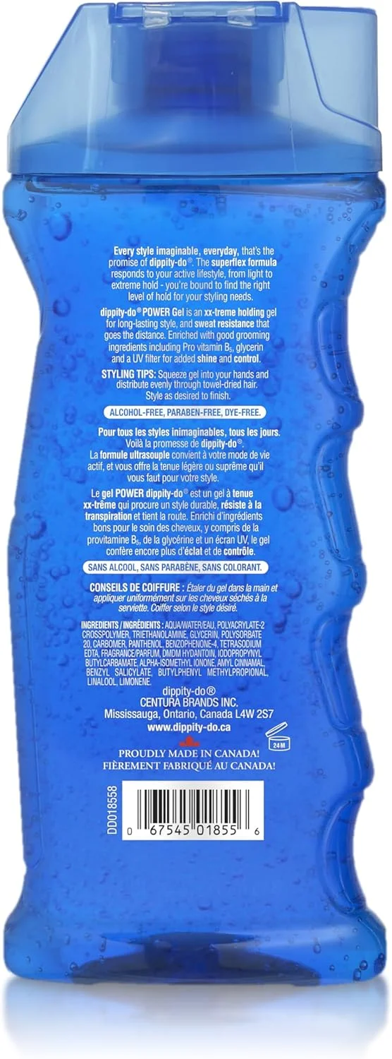 ژل موی قوی مردانه Dippity Do Power Gel - درخشش بالا، حس طبیعی و بدون پوسته شدن - فرموله شده با پانتنول، روغن آرگان، روغن زیتون و روغن درخت چای - 350 میلی لیتر