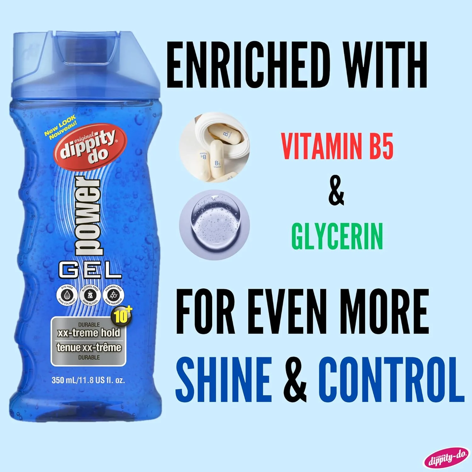 ژل موی قوی مردانه Dippity Do Power Gel - درخشش بالا، حس طبیعی و بدون پوسته شدن - فرموله شده با پانتنول، روغن آرگان، روغن زیتون و روغن درخت چای - 350 میلی لیتر