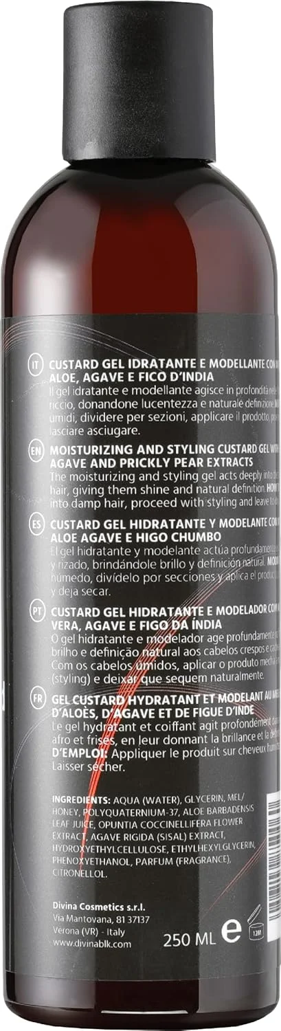 ژل حالت دهنده کاستارد برای موهای فر، فوق العاده فر، آفریقایی طبیعی و شگفت انگیز از DIVINA BLK. ضد وز و دارای عملکرد مرطوب کنندگی و حالت دهندگی با عصاره های طبیعی (250 میلی لیتر)