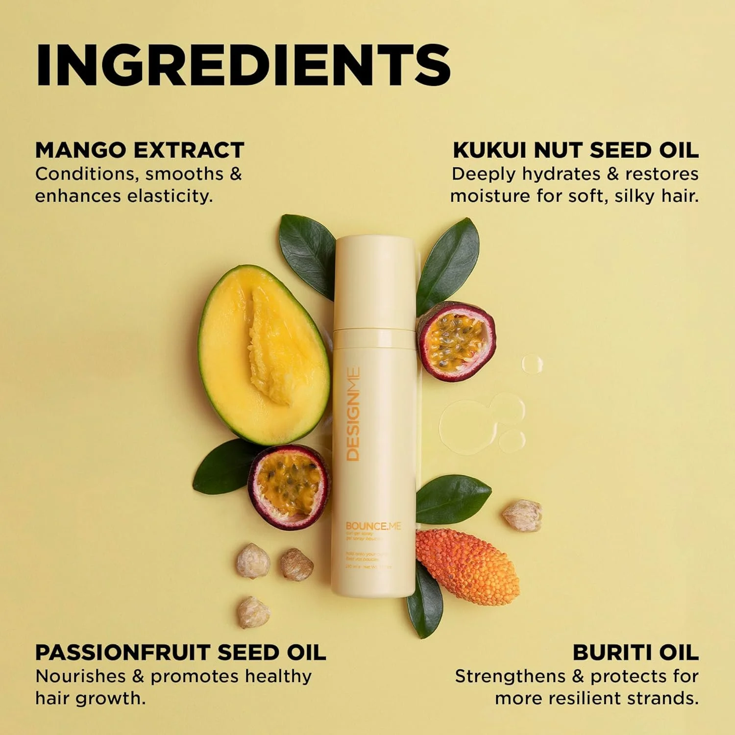 اسپری ژل فر کننده مو دیزاین.می BOUNCE.ME | اسپری حالت دهنده ضد وز موهای فر | ژل حالت دهنده فر با عصاره انبه و روغن های ضروری | اسپری احیا کننده فر برای موهای فر، موج دار و کویل (230 میلی لیتر)