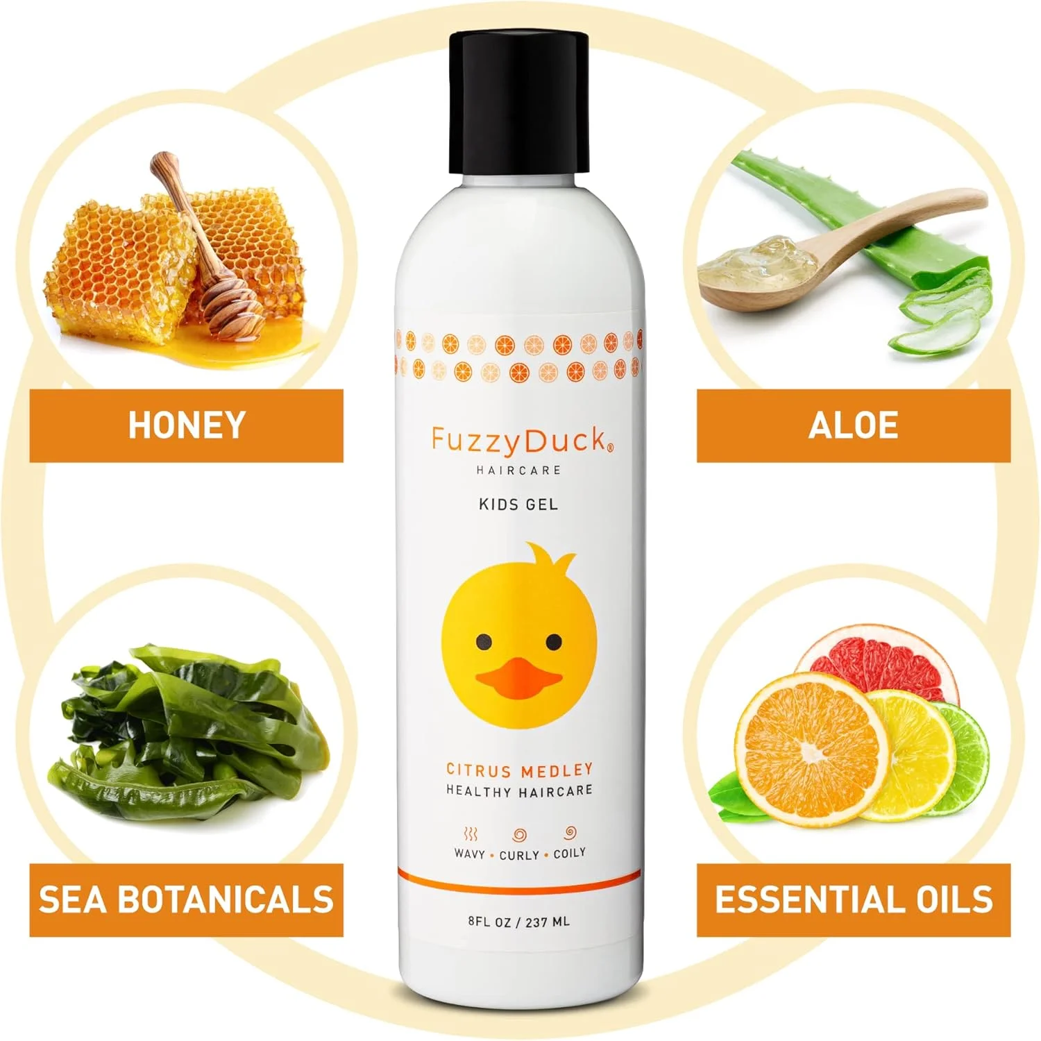 ژل موی کودکانه FuzzyDuck - ژل حالت دهنده فر برای دختران و پسران با کنترل وز و نگهدارنده ملایم، فرمول محلول در آب ساخته شده با آلوئه، گیاهان دریایی و عسل برای انواع مو (مخلوط مرکبات، 226 گرم) ژل موی کودکانه FuzzyDuck - ژل حالت دهنده فر برای دختران و پسران با کنترل وز و نگهدارنده ملایم، فرمول محلول در آب ساخته شده با آلوئه، گیاهان دریایی و عسل برای انواع مو (مخلوط مرکبات، 226 گرم)