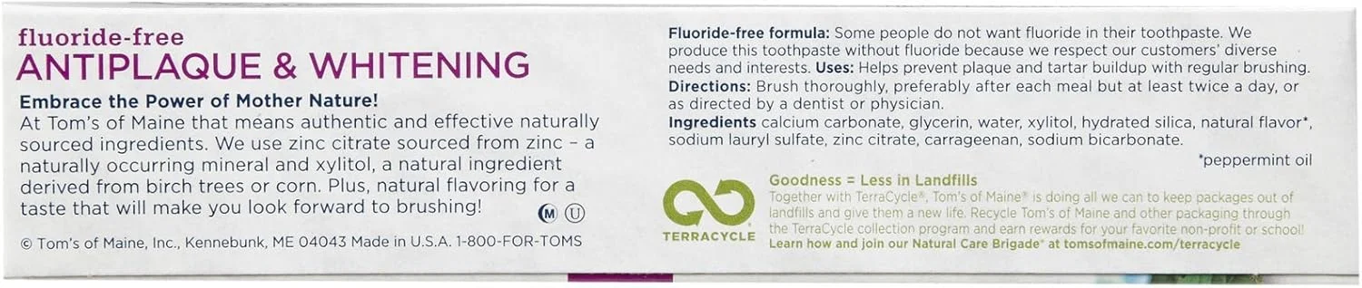 خمیر دندان طبیعی بدون فلوراید ضد پلاک و سفید کننده تامز آف مین، نعناع 155 گرم