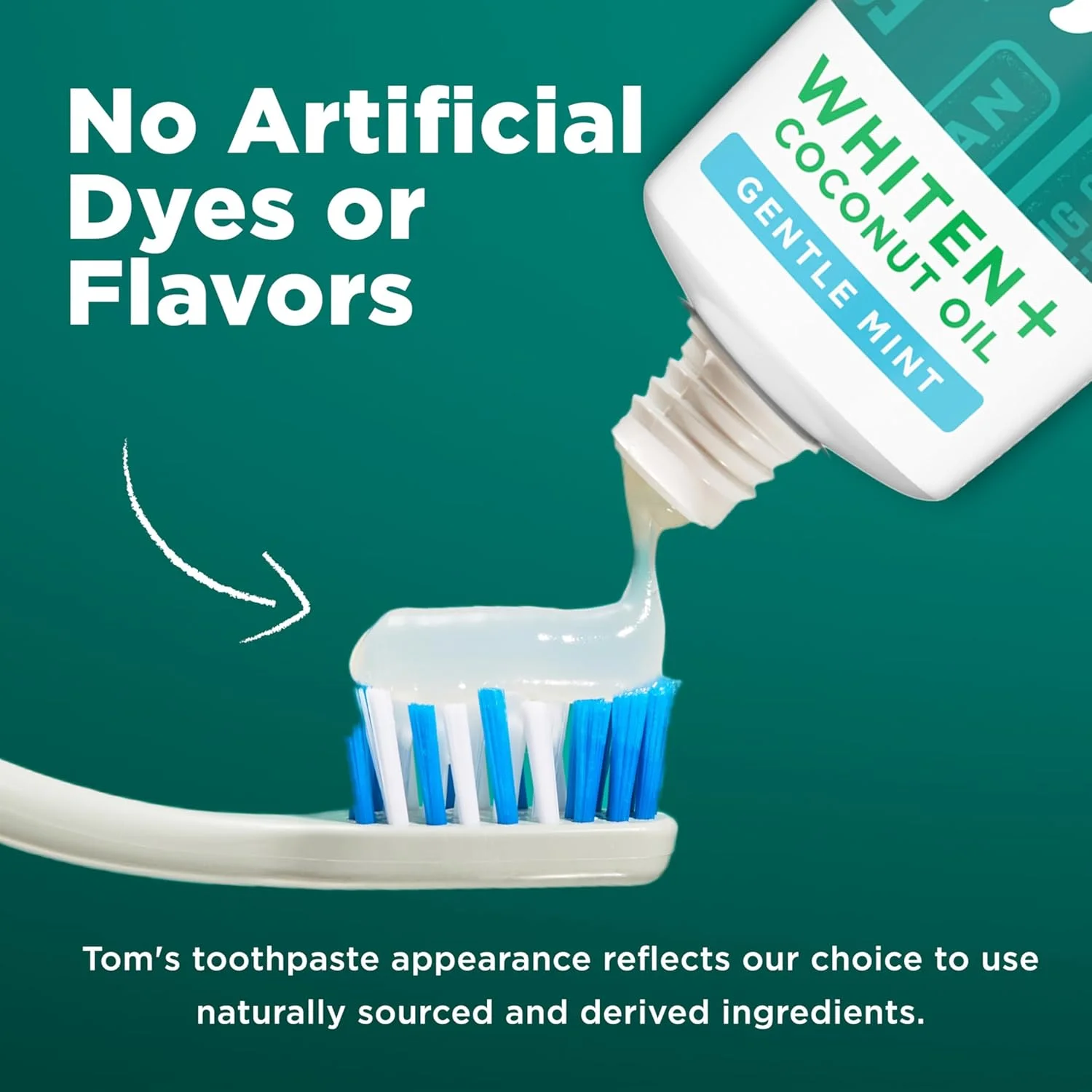 خمیر دندان سفید کننده به علاوه روغن نارگیل بدون فلوراید Tom's of Maine، خمیر دندان سفید کننده طبیعی با روغن نارگیل و پاک کننده های گیاهی، سفید کننده بدون ایجاد حساسیت، نعناع ملایم، 113 گرم