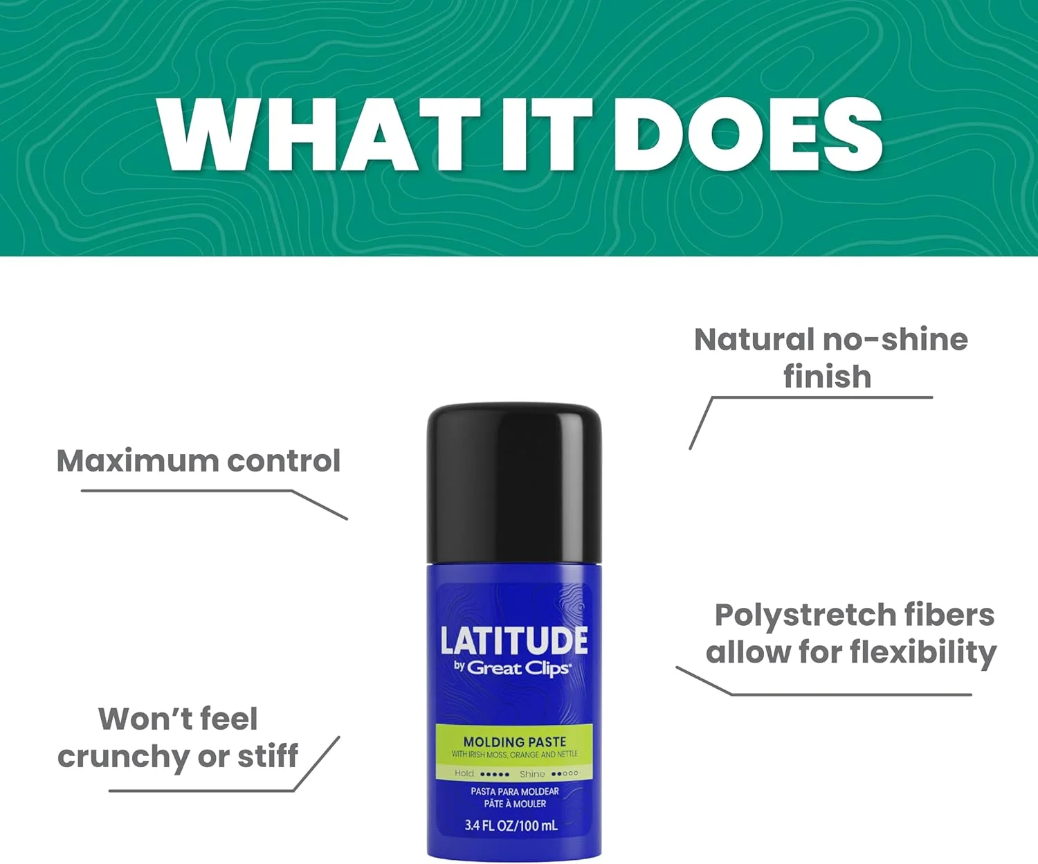 خمیر حالت دهنده مو گریت کلیپس لتیتود | ژل مو مردانه | نگهدارنده قوی + درخشش کم | 96 گرم