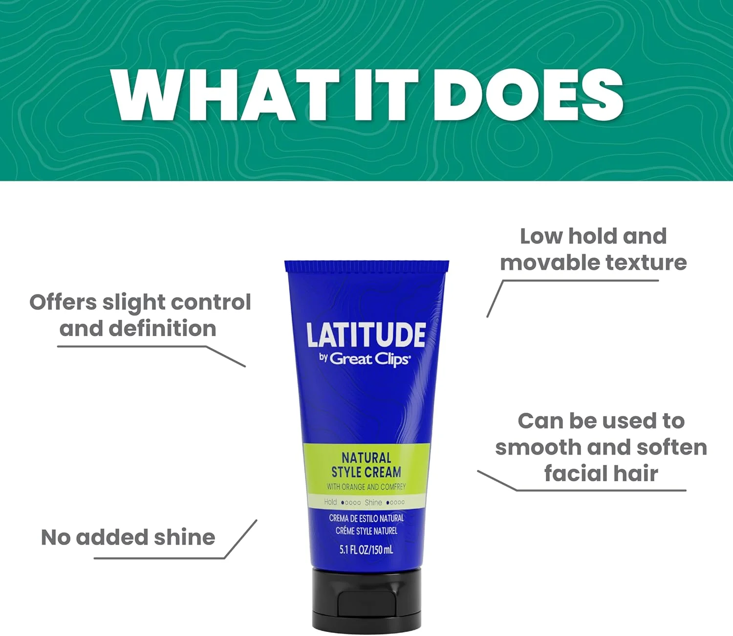 کرم حالت دهنده مو مردانه گریت کلیپس مدل LATITUDE Natural Style | حالت دهی ملایم + درخشش کم | 150 میلی لیتر
