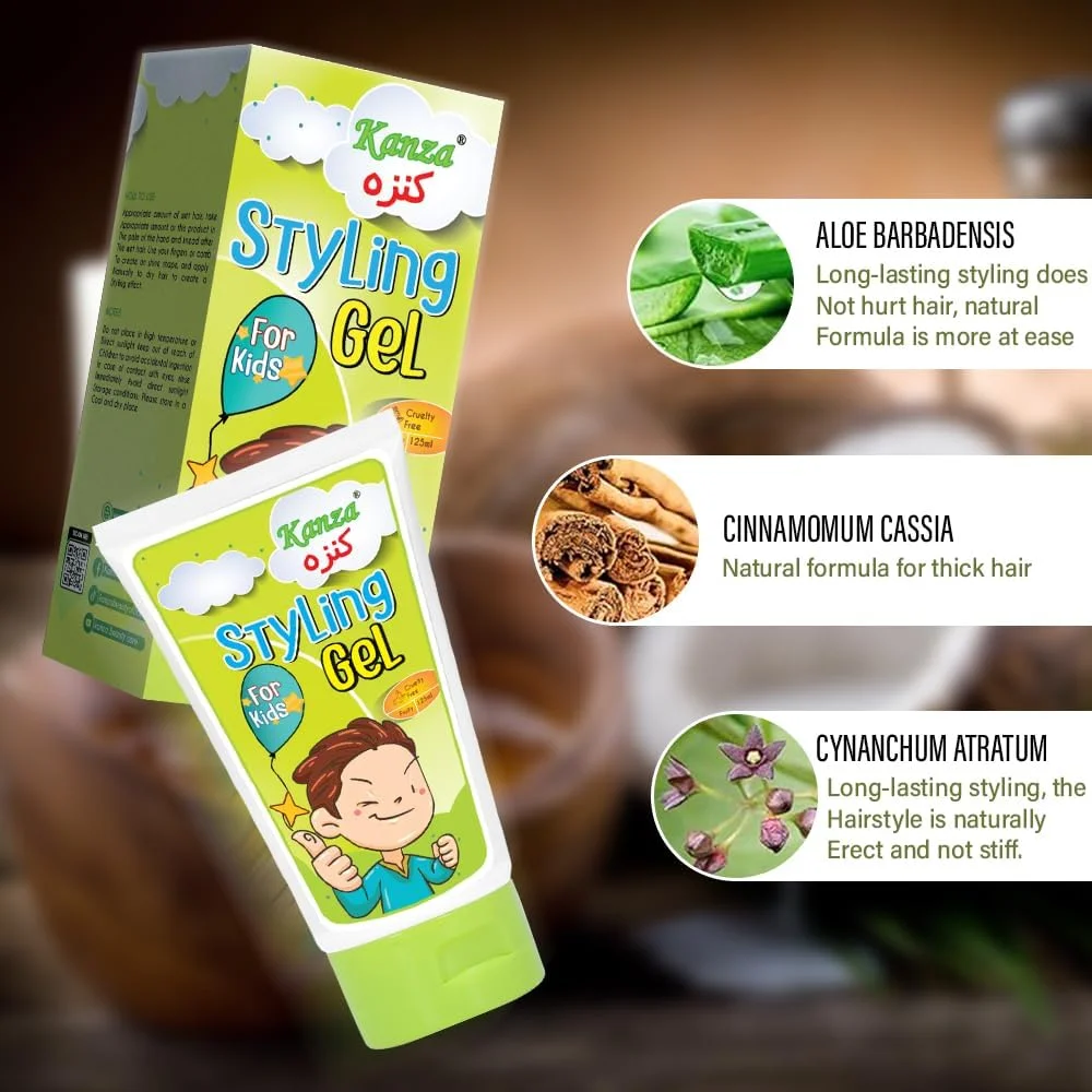 کانزا - ژل حالت دهنده مو کودک 125 میلی لیتر | ژل حالت دهنده مو گیاهی برای کودکان، نوزادان و نوپایان | طبیعی و ایمن برای پسران و دختران کوچک | بدون سولفات و بدون تست حیوانی | مناسب برای انواع مو