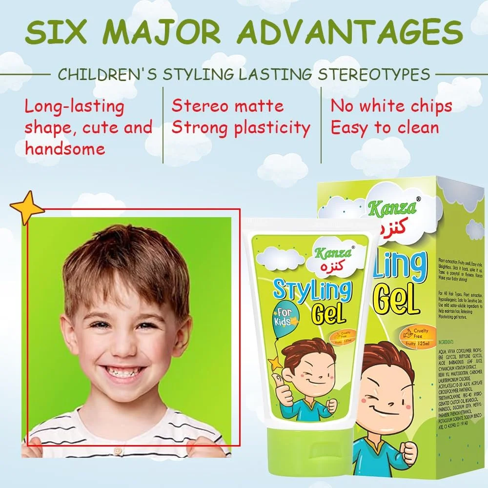 کانزا - ژل حالت دهنده مو کودک 125 میلی لیتر | ژل حالت دهنده مو گیاهی برای کودکان، نوزادان و نوپایان | طبیعی و ایمن برای پسران و دختران کوچک | بدون سولفات و بدون تست حیوانی | مناسب برای انواع مو