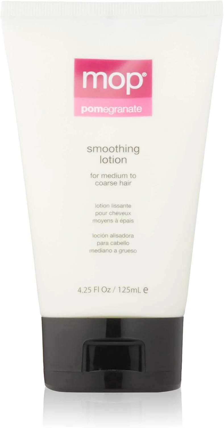 لوسیون صاف کننده مو انار MOP - مناسب موهای متوسط تا ضخیم - محافظت طبیعی در برابر اشعه ماوراء بنفش و حرارت - برای موهای براق و بدون وز - 100% وگان، بدون سولفات، پارابن، کلرید سدیم و گلوتن - 125 میلی لیتر
