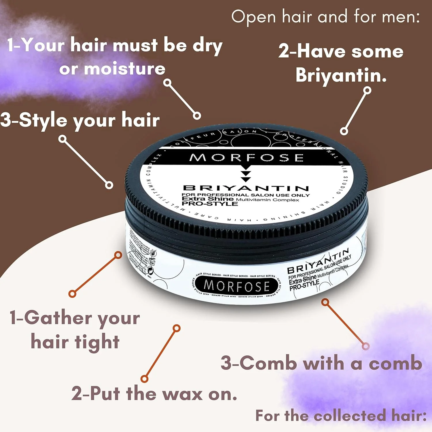 واکس مو بریانتین مورفوس - حالت دهنده قوی، درخشش طبیعی و حالت دهی آسان، مناسب برای انواع مو، ماندگاری طولانی، فرمولاسیون بر پایه آب (175 میلی لیتر (بسته 3 عددی))