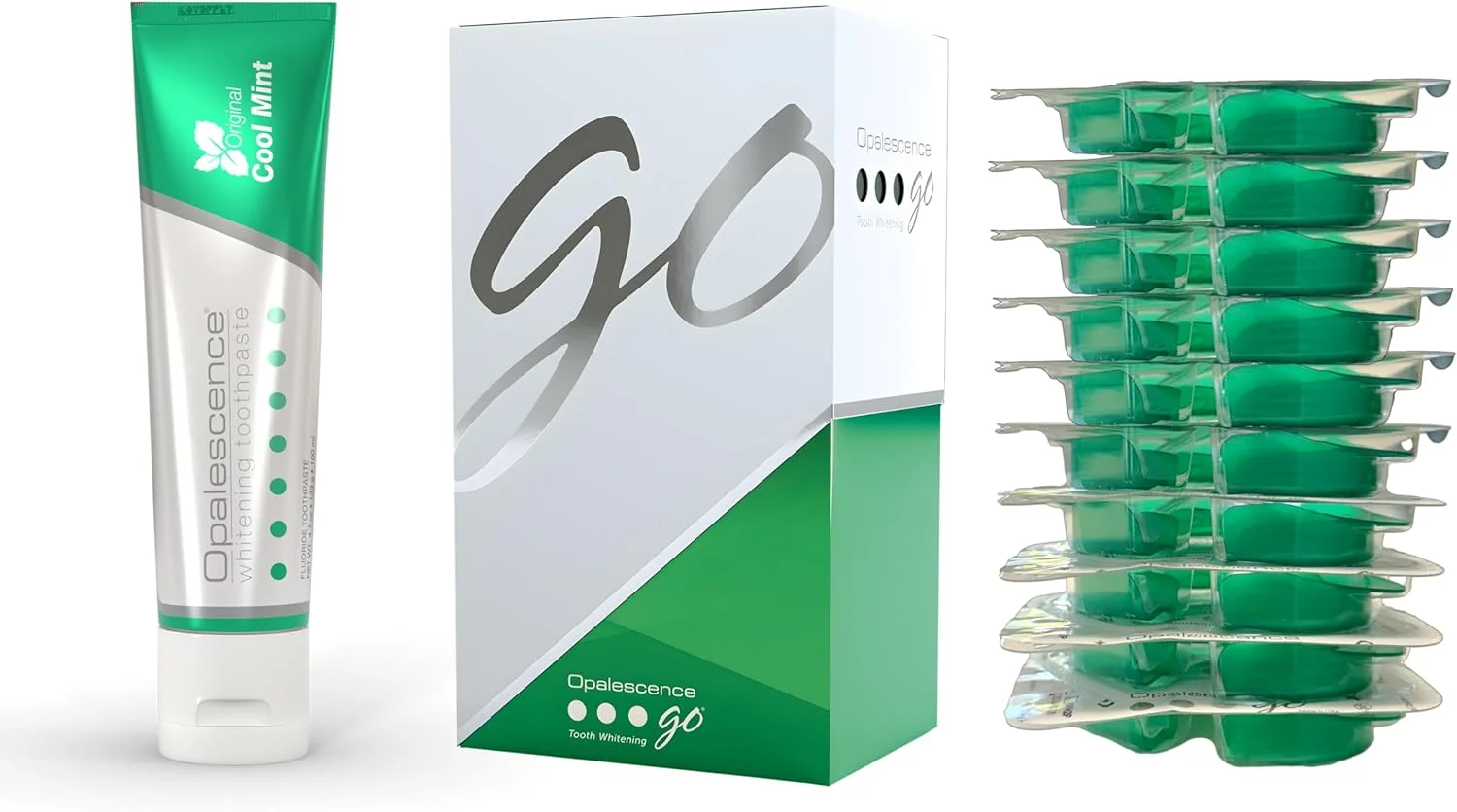 مجموعه سفید کننده Opalescence - سینی های سفید کننده از پیش پر شده Opalescence Go با 15% هیدروژن پراکسید و خمیر دندان سفید کننده - طعم نعناع 5194-5166