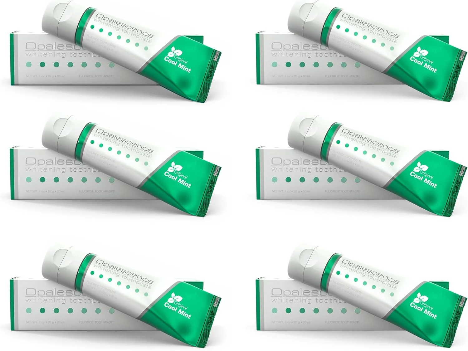 خمیر دندان سفید کننده Opalescence، سایز مسافرتی 1 اونس (بسته 6 عددی) خمیر دندان سفید کننده حاوی فلوراید سایز مسافرتی، طعم نعناع اصلی، 402-6