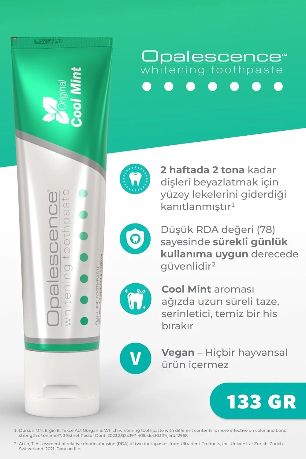 خمیر دندان سفید کننده اوپالسنس نعناع خنک حاوی فلوراید 100 میلی لیتر