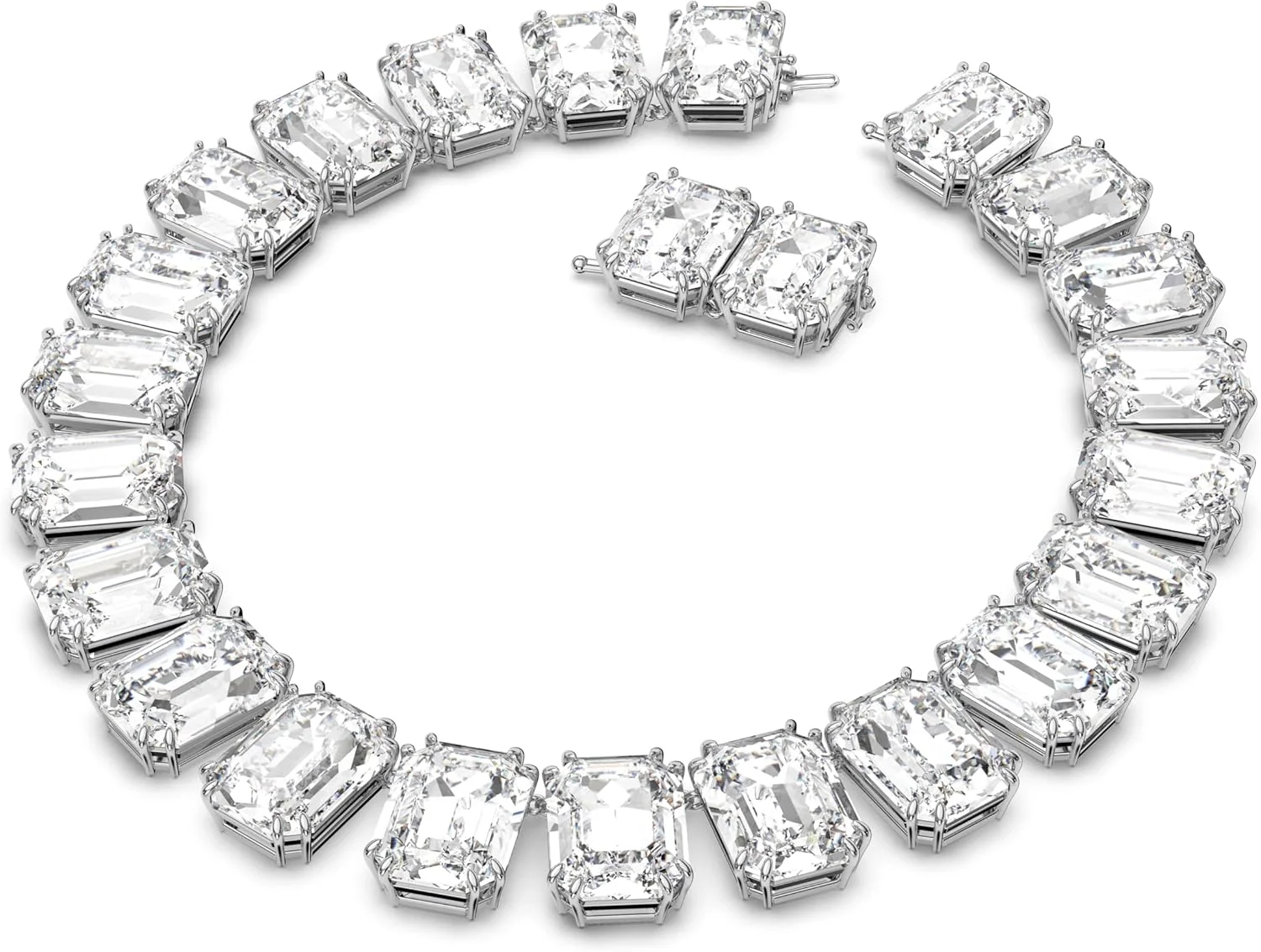 گردنبند سواروسکی میلنیا، کریستال های بزرگ، برش هشت ضلعی، شفاف، روکش رودیوم و افزایش دهنده طول گردنبند سواروسکی میلنیا، کریستال های بزرگ، برش هشت ضلعی، شفاف، روکش رودیوم و افزایش دهنده طول