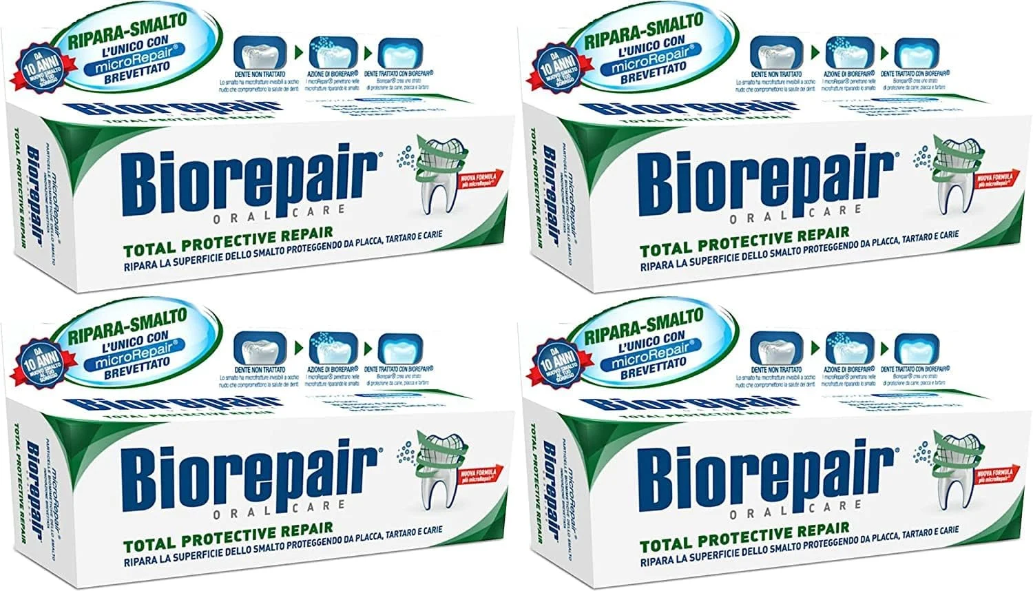خمیر دندان Biorepair: "ترمیم محافظتی کامل" با microRepair، فرمول جدید - تیوب 75 میلی لیتری (بسته 4 عددی) [وارداتی از ایتالیا]