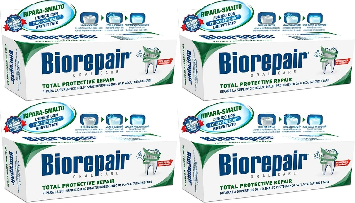 خمیر دندان Biorepair: "ترمیم محافظتی کامل" با microRepair، فرمول جدید - تیوب 75 میلی لیتری (بسته 4 عددی) [وارداتی از ایتالیا]