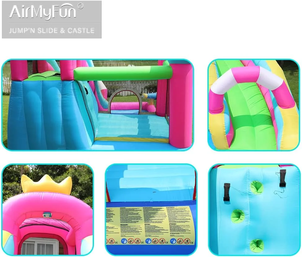 قلعه بادی سرسره آبی AirMyFun مدل Pink Princess مناسب کودکان بزرگ 8 تا 12 سال با سرسره بلند و تفنگ آبپاش برای حیاط خلوت قلعه بادی سرسره آبی AirMyFun مدل Pink Princess مناسب کودکان بزرگ 8 تا 12 سال با سرسره بلند و تفنگ آبپاش برای حیاط خلوت