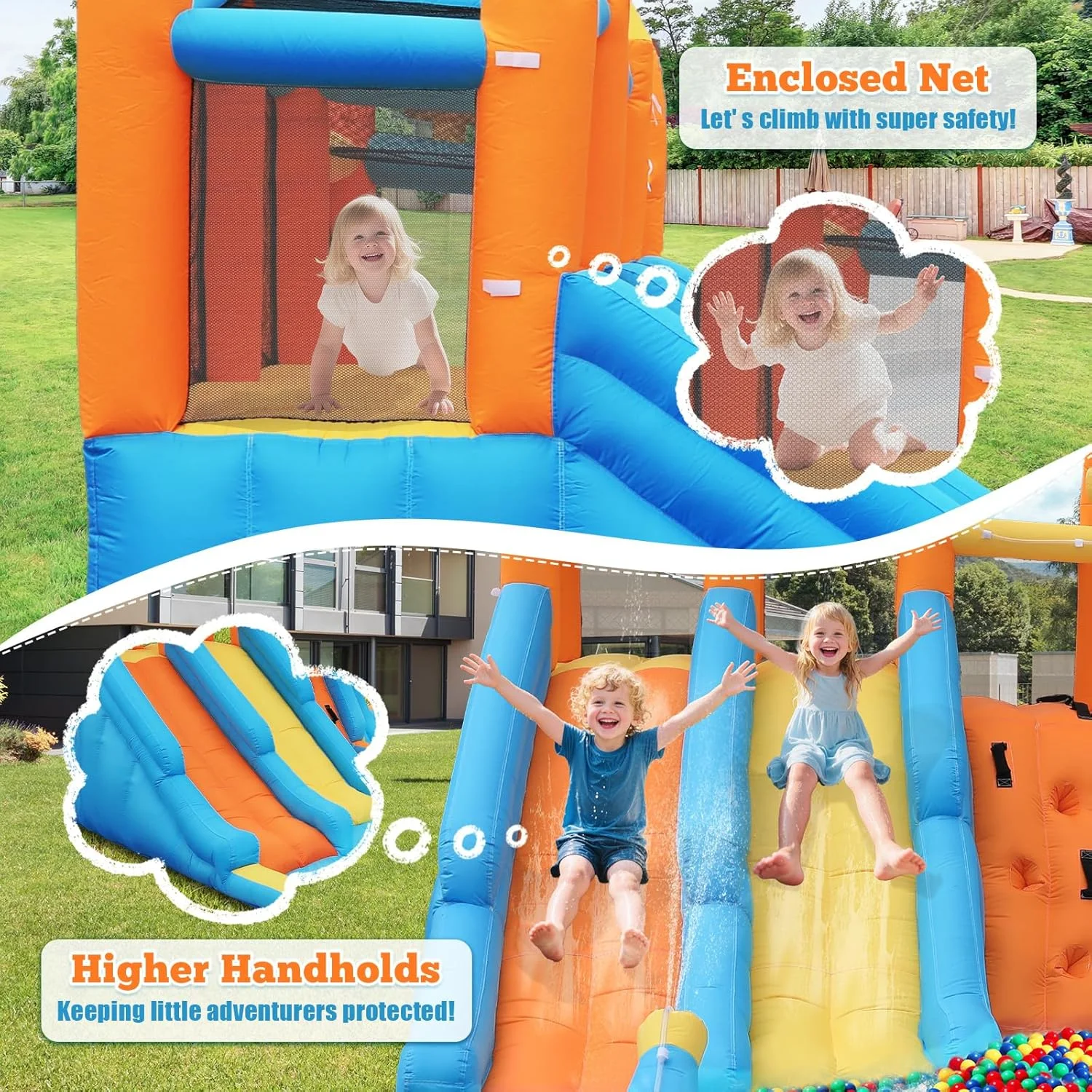 سرسره آبی بادی AONESY، خانه بادی 10 در 1 با دو سرسره آبی برای کودکان، مناسب حیاط خلوت، داخل و خارج از خانه، پارک استخر خانه بادی سرسره آبی با دمنده، مخزن آب، دیوار صخره نوردی، دروازه فوتبال سرسره آبی بادی AONESY، خانه بادی 10 در 1 با دو سرسره آبی برای کودکان، مناسب حیاط خلوت، داخل و خارج از خانه، پارک استخر خانه بادی سرسره آبی با دمنده، مخزن آب، دیوار صخره نوردی، دروازه فوتبال