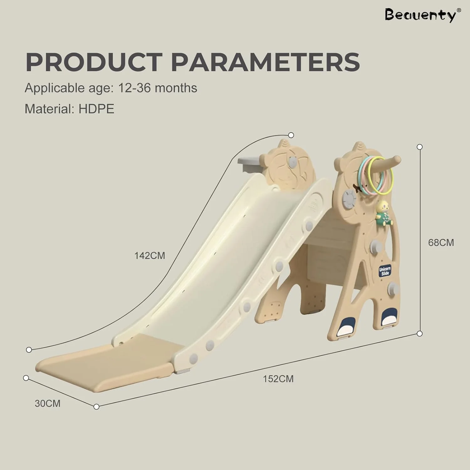 سرسره کودک 3 در 1 Beauenty، مجموعه بازی سرسره تاشو بزرگ سرپوشیده کودکان، سرسره کودک با صخره نوردی، حلقه بسکتبال، پرتاب حلقه، دستگاه داستان، مناسب برای پسران و دختران 2-5 ساله (خاکی)