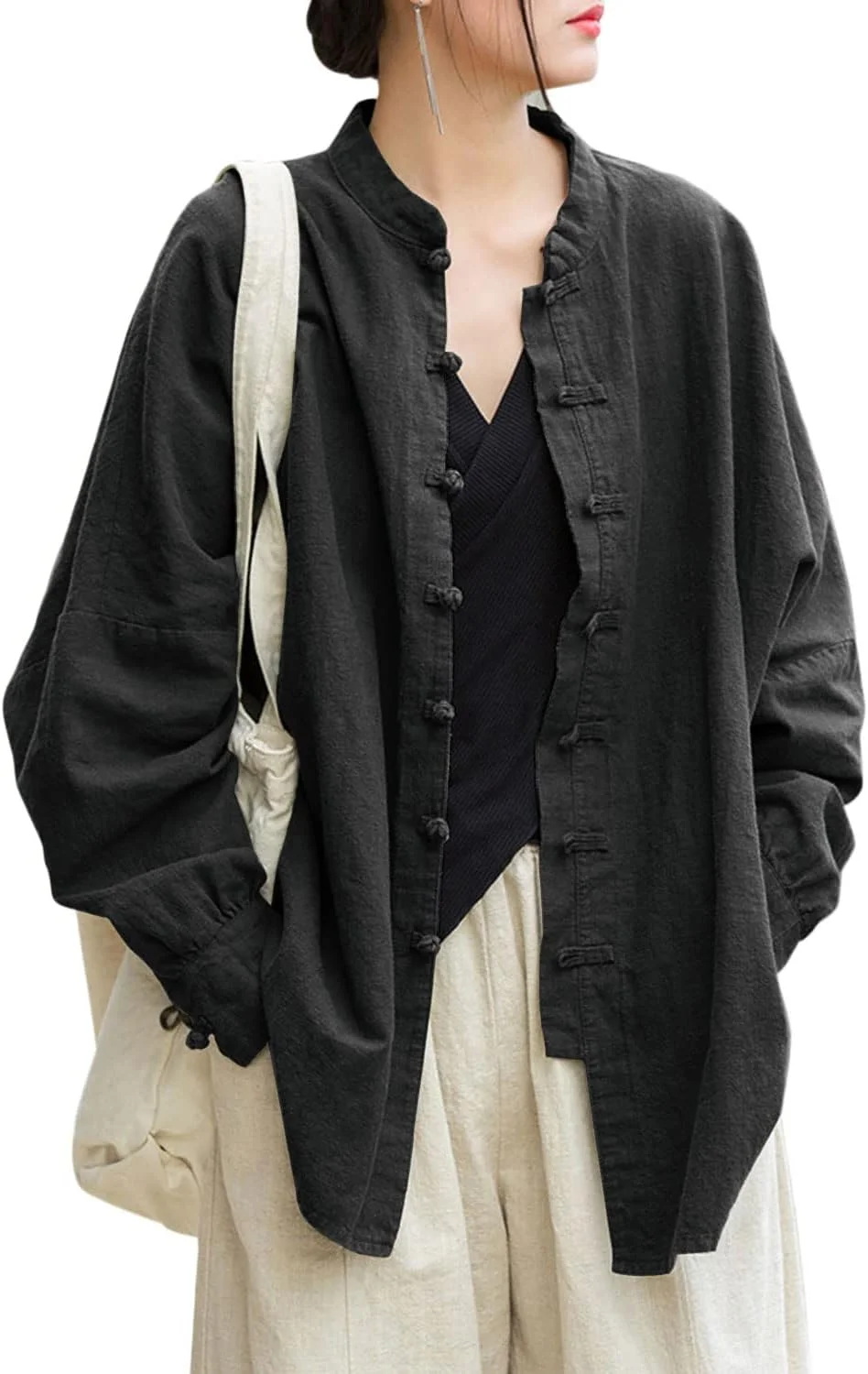 بلوزهای لینن زنانه Aeneontrue، ژاکت های آستین بلند قدیمی، پیراهن های قورباغه ای چینی گشاد بلوزهای لینن زنانه Aeneontrue، ژاکت های آستین بلند قدیمی، پیراهن های قورباغه ای چینی گشاد